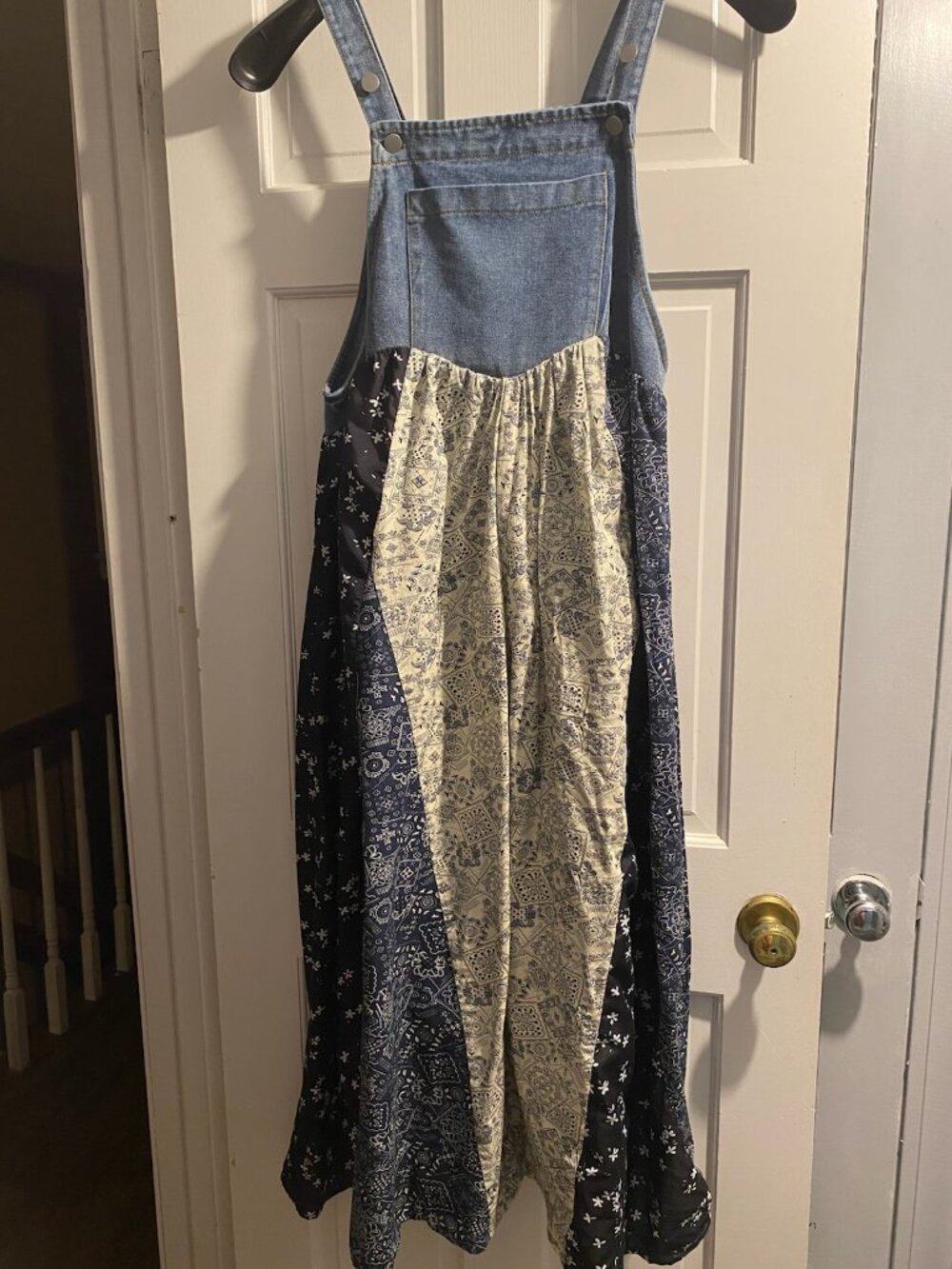 Oddi size large overall blue jean dress, size large